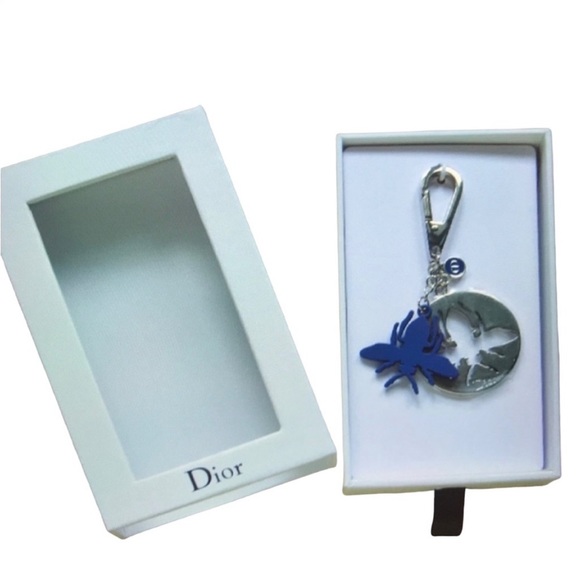 DIOR Blue Bee Metal/Leather Bag Charm Keychain - Picture 2 of 7
